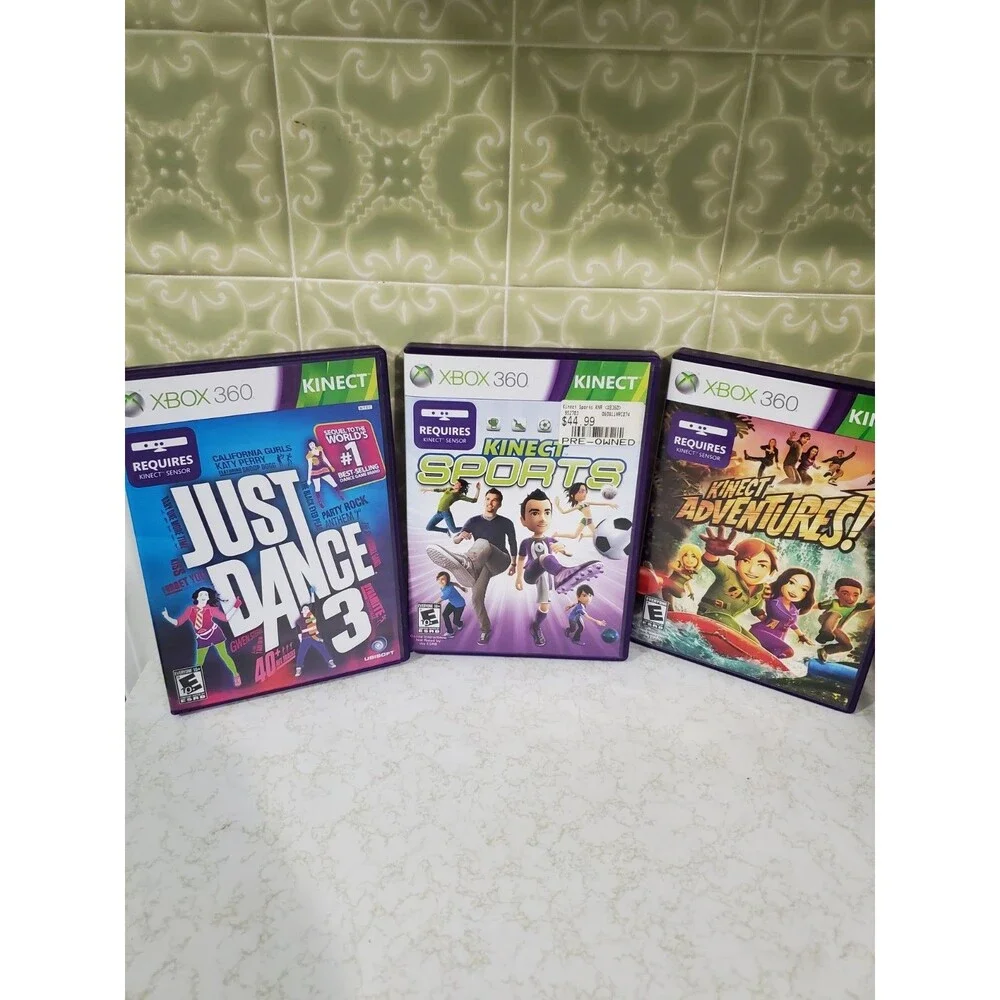 XBOX 360 Kinect Game Lot - Kinect Sports - Kinect Adventures - Just Dance 3